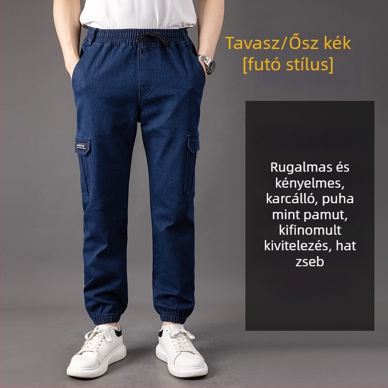 Férfi farmernadrág őszi-téli fleece bélés, laza szabású, egyenes szár, plusz méret