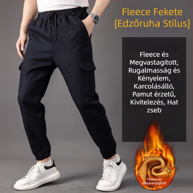 Férfi farmernadrág őszi-téli fleece bélés, laza szabású, egyenes szár, plusz méret