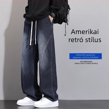 Férfi farmernadrág, egyenes szabású, középmagas derék, cipzáras, fleece-béléssel, mosott