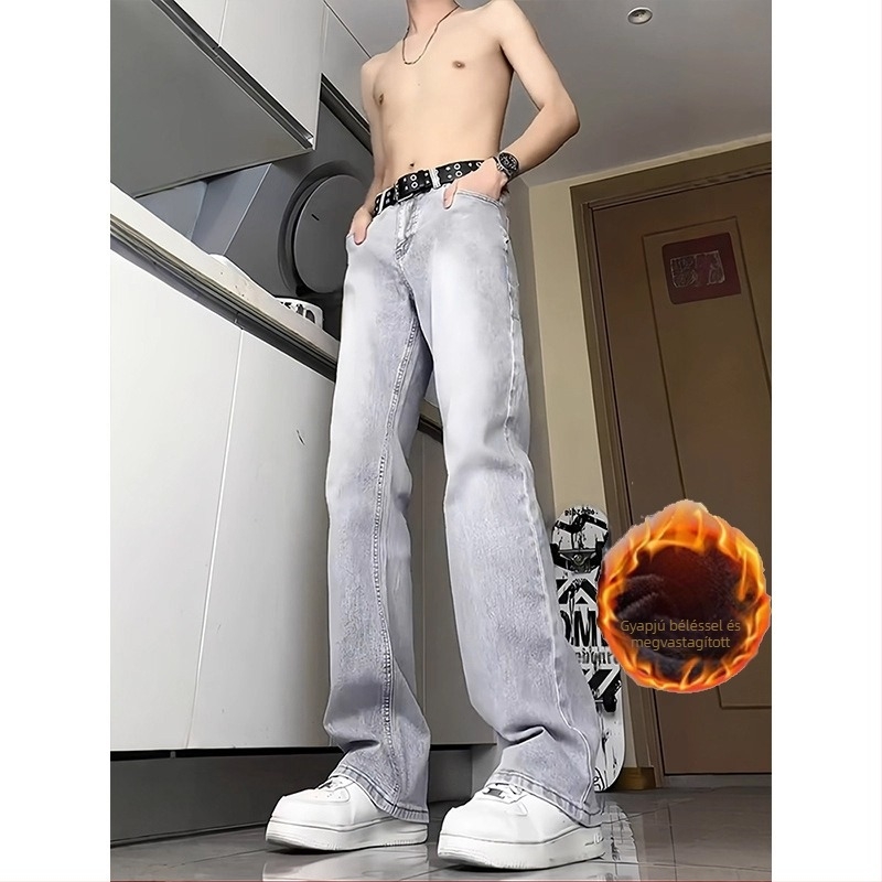 Monster Lab Willow Leaf Scimitar Fekete férfi farmer - Slim fit, bélelt fleece-sel, amerikai street style, egyenes szár, enyhe bootcut-tal