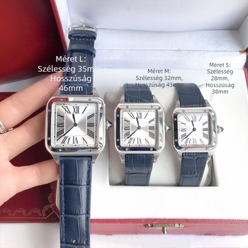 Női téglalap alakú karóra bőrszíjjal, Swiss ETA kvarc működés, rozsdamentes acél tokkal, 30m vízállóság