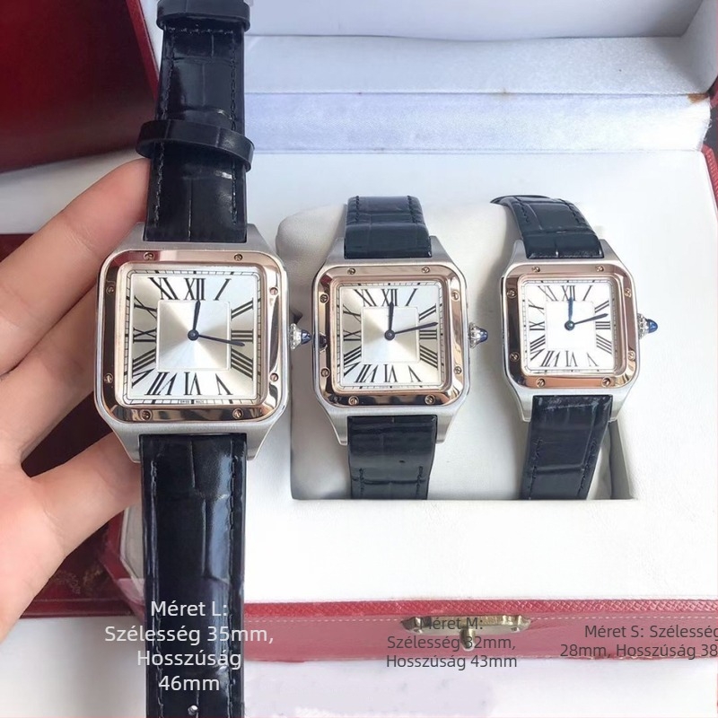 Női téglalap alakú karóra bőrszíjjal, Swiss ETA kvarc működés, rozsdamentes acél tokkal, 30m vízállóság