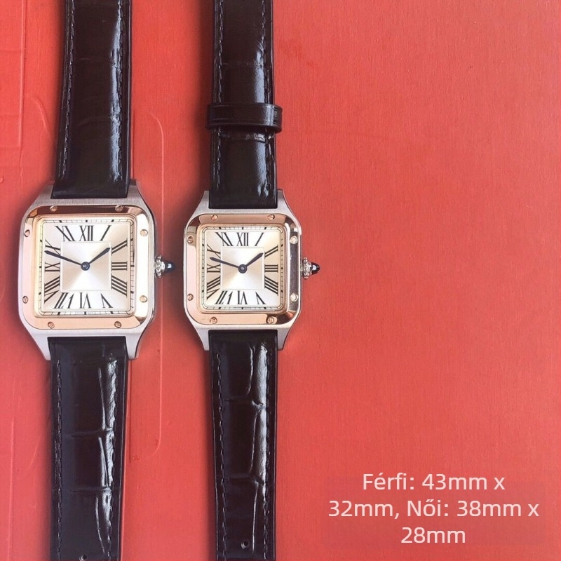 Női téglalap alakú karóra bőrszíjjal, Swiss ETA kvarc működés, rozsdamentes acél tokkal, 30m vízállóság