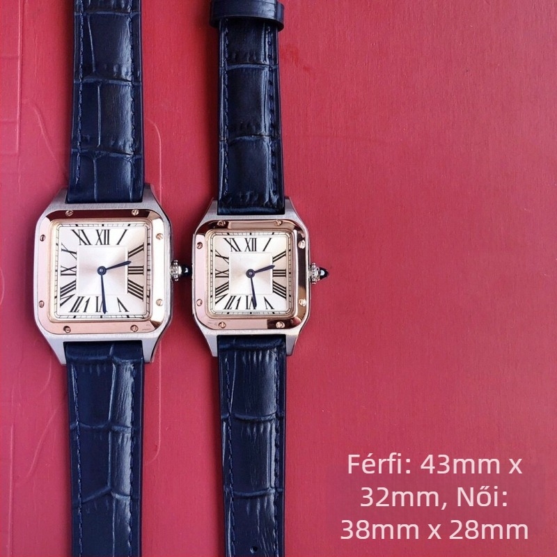 Női téglalap alakú karóra bőrszíjjal, Swiss ETA kvarc működés, rozsdamentes acél tokkal, 30m vízállóság