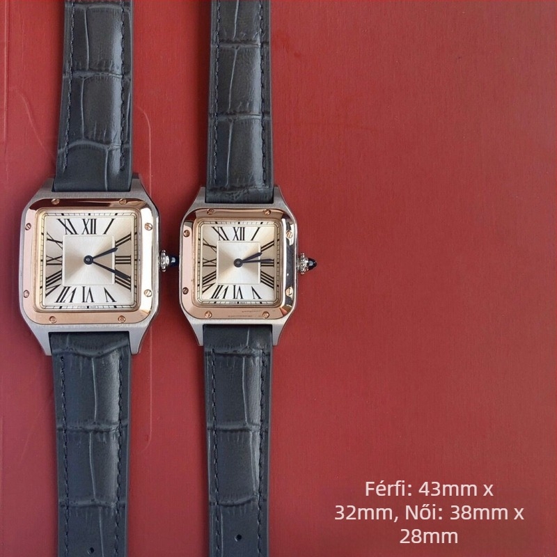 Női téglalap alakú karóra bőrszíjjal, Swiss ETA kvarc működés, rozsdamentes acél tokkal, 30m vízállóság