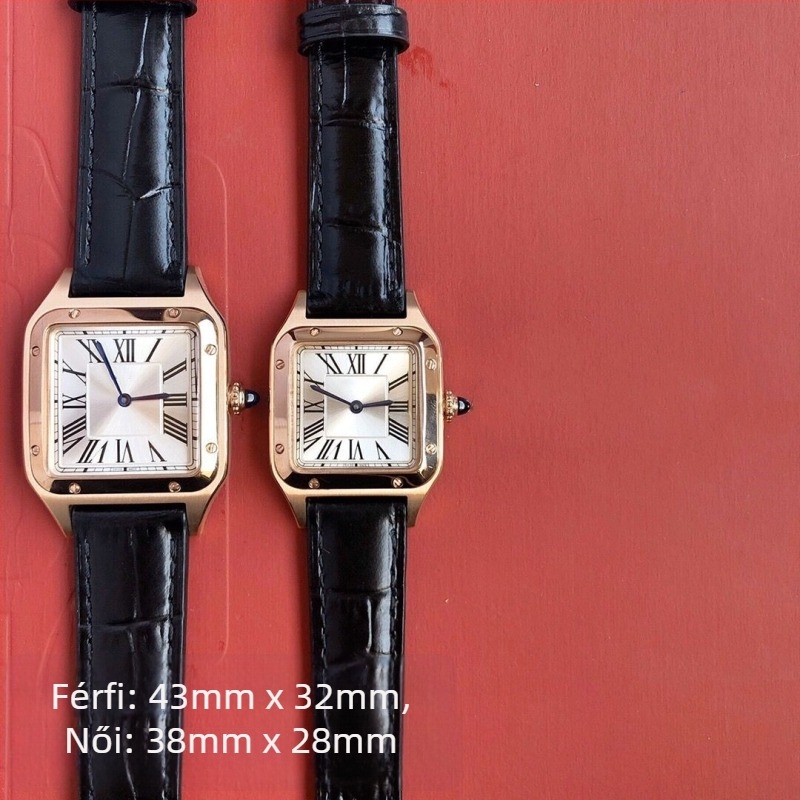 Női téglalap alakú karóra bőrszíjjal, Swiss ETA kvarc működés, rozsdamentes acél tokkal, 30m vízállóság