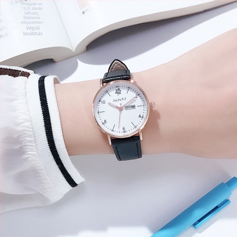 JuJu.YJ Női lumineszkáló, vízálló kvarcóra, Modell 3369, 32 mm átmérőjű számlap, PU szíj, ötvözet tok
