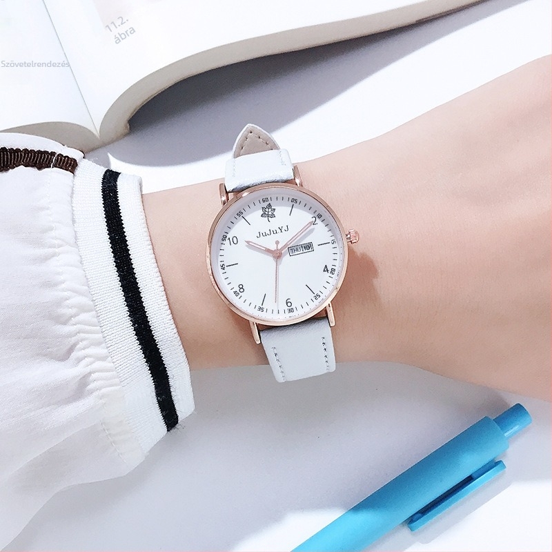 JuJu.YJ Női lumineszkáló, vízálló kvarcóra, Modell 3369, 32 mm átmérőjű számlap, PU szíj, ötvözet tok