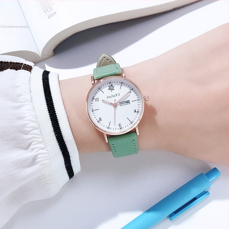 JuJu.YJ Női lumineszkáló, vízálló kvarcóra, Modell 3369, 32 mm átmérőjű számlap, PU szíj, ötvözet tok