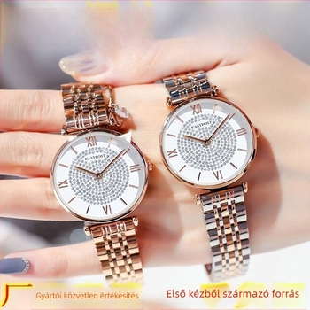 Női divatkaróra rozsdamentes acélból, csillagmintás dizájnnal, kör alakú számlappal, kvarc mechanizmus, 30 m vízállósággal