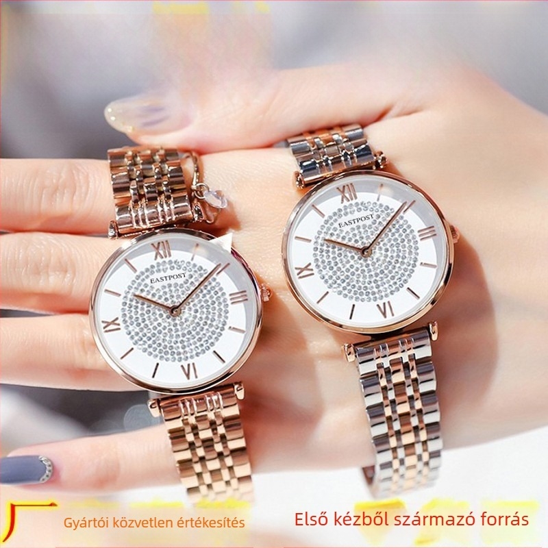 Női divatkaróra rozsdamentes acélból, csillagmintás dizájnnal, kör alakú számlappal, kvarc mechanizmus, 30 m vízállósággal