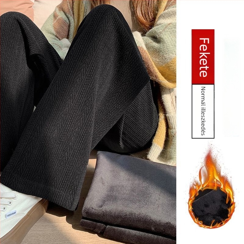 Őszi–téli kismama nadrág fleece-beléssel és vastag Chenille anyaggal, pocak-támasztó, bő szabású, széles és egyenes szárú, padlóig érő