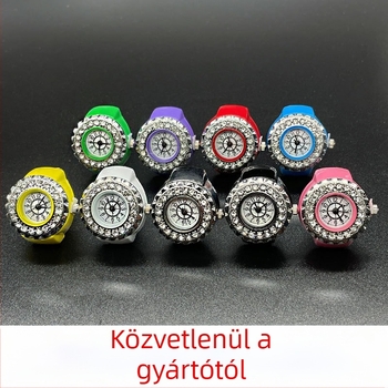 Uniszex gyűrűs óra gyémántdíszítéssel, kvarc SL68 mozgás, rozsdamentes acél szíj, kerek 20 mm számlap