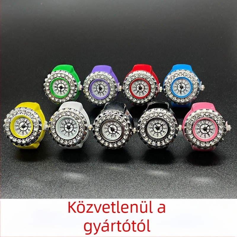 Uniszex gyűrűs óra gyémántdíszítéssel, kvarc SL68 mozgás, rozsdamentes acél szíj, kerek 20 mm számlap