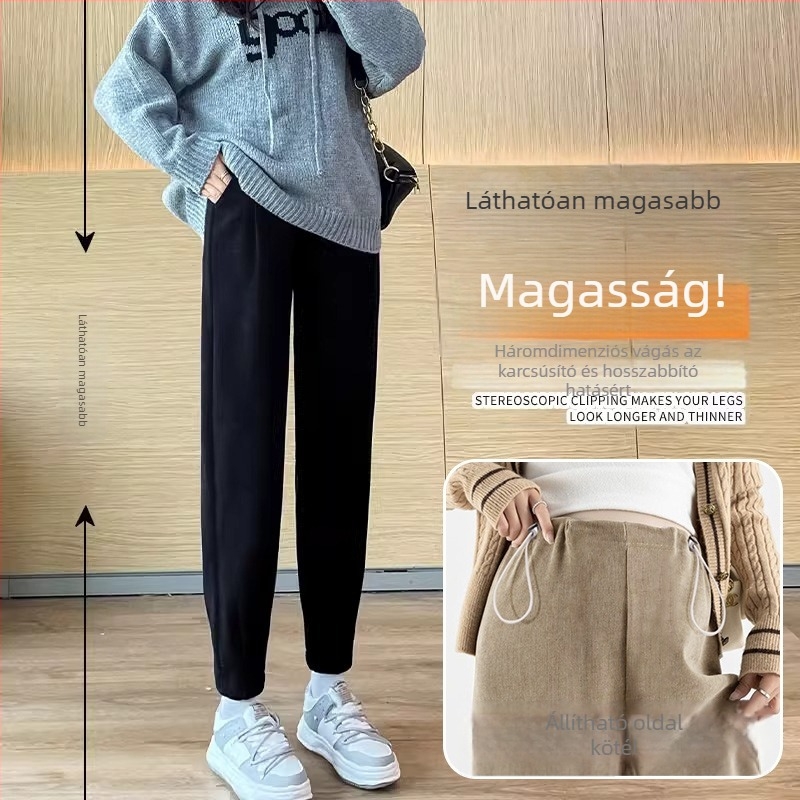 Szülőnői Chenille nadrág oldalsó húzózsinórral, laza Harem-Carrot szabás, vast fleece bélés, tavasz–ősz