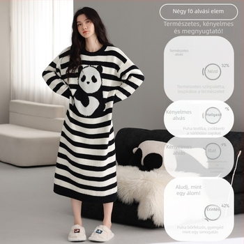 Fél velúrból készült anyatejes éjszakai ruha fleece béléssel, hosszú ujjú, körny nyakú, hosszú fazon