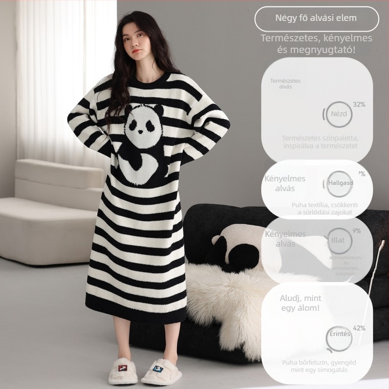 Fél velúrból készült anyatejes éjszakai ruha fleece béléssel, hosszú ujjú, körny nyakú, hosszú fazon