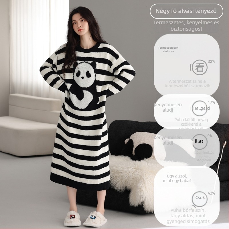 Fél velúrból készült anyatejes éjszakai ruha fleece béléssel, hosszú ujjú, körny nyakú, hosszú fazon