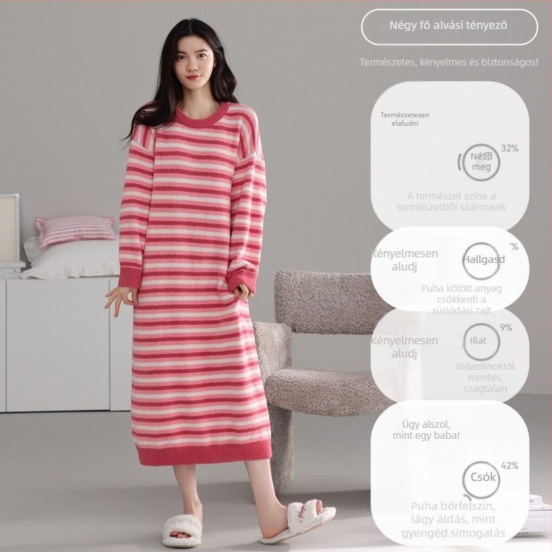 Fél velúrból készült anyatejes éjszakai ruha fleece béléssel, hosszú ujjú, körny nyakú, hosszú fazon
