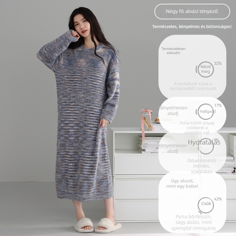 Fél velúrból készült anyatejes éjszakai ruha fleece béléssel, hosszú ujjú, körny nyakú, hosszú fazon