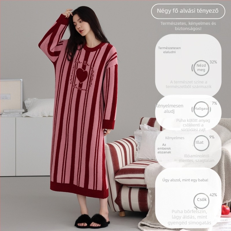 Fél velúrból készült anyatejes éjszakai ruha fleece béléssel, hosszú ujjú, körny nyakú, hosszú fazon