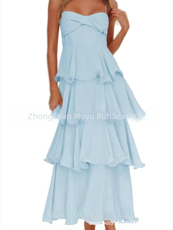 Poliészter hosszú A-vonalú ruha, ujjatlan, magas derék, elegáns estélyi ruha (2026)