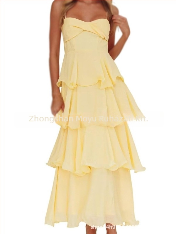 Poliészter hosszú A-vonalú ruha, ujjatlan, magas derék, elegáns estélyi ruha (2026)