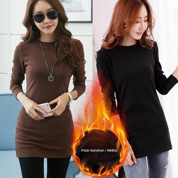 Slim szabású pamut hosszú ujjú felső, kerek nyakú, 95% pamut, spandex keverék, egyszínű, minimalist stílus