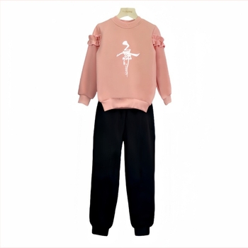 Gyerekeknek szóló, két-darabos táncruha hosszú ujjú, 100% pamut, fleece-béléssel, meleg téli edzésre