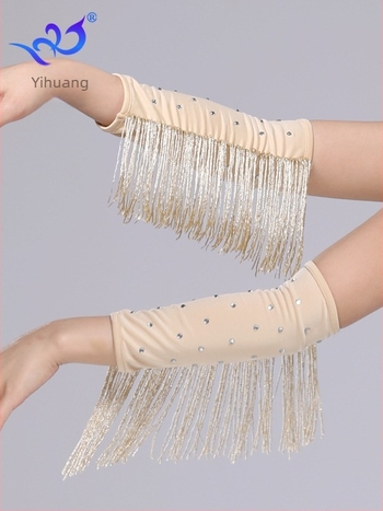 Latin tánc kesztyű rhinestone bojtokkal, női előadásra szánt ruházati kiegészítő, tej-selyem anyag, 95% feletti poliészter és spandex keverék, Yihuang márka, 2025 nyár