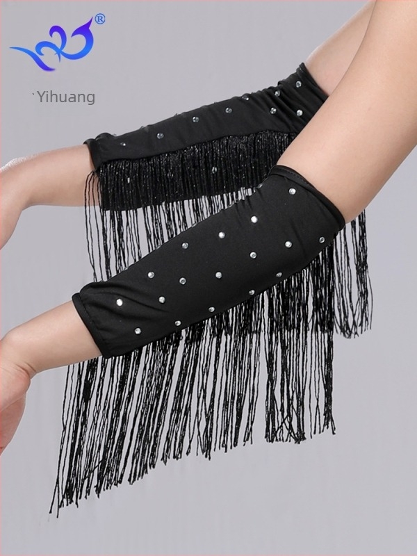 Latin tánc kesztyű rhinestone bojtokkal, női előadásra szánt ruházati kiegészítő, tej-selyem anyag, 95% feletti poliészter és spandex keverék, Yihuang márka, 2025 nyár