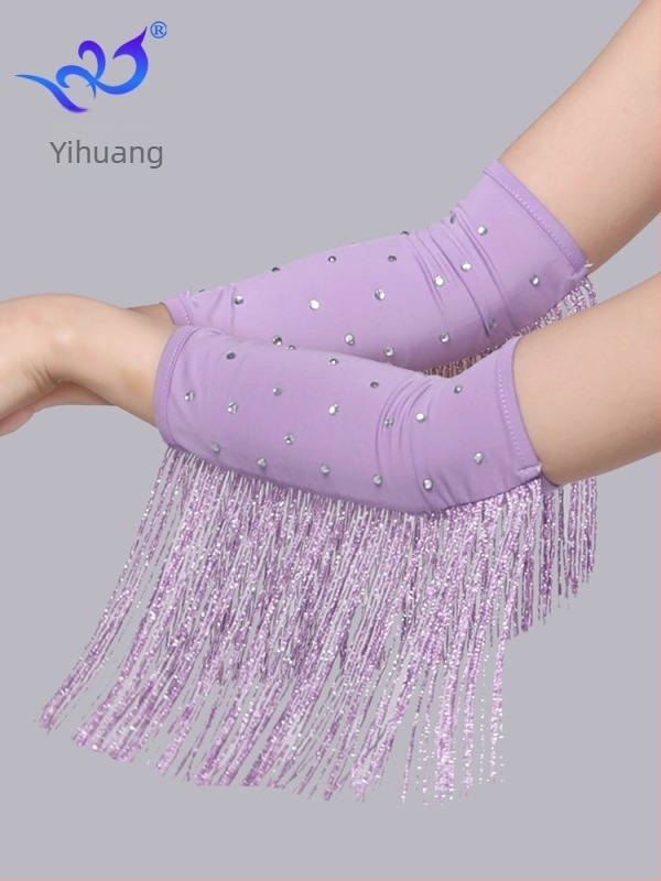 Latin tánc kesztyű rhinestone bojtokkal, női előadásra szánt ruházati kiegészítő, tej-selyem anyag, 95% feletti poliészter és spandex keverék, Yihuang márka, 2025 nyár