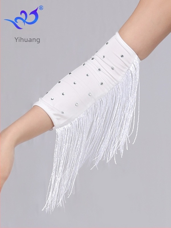 Latin tánc kesztyű rhinestone bojtokkal, női előadásra szánt ruházati kiegészítő, tej-selyem anyag, 95% feletti poliészter és spandex keverék, Yihuang márka, 2025 nyár