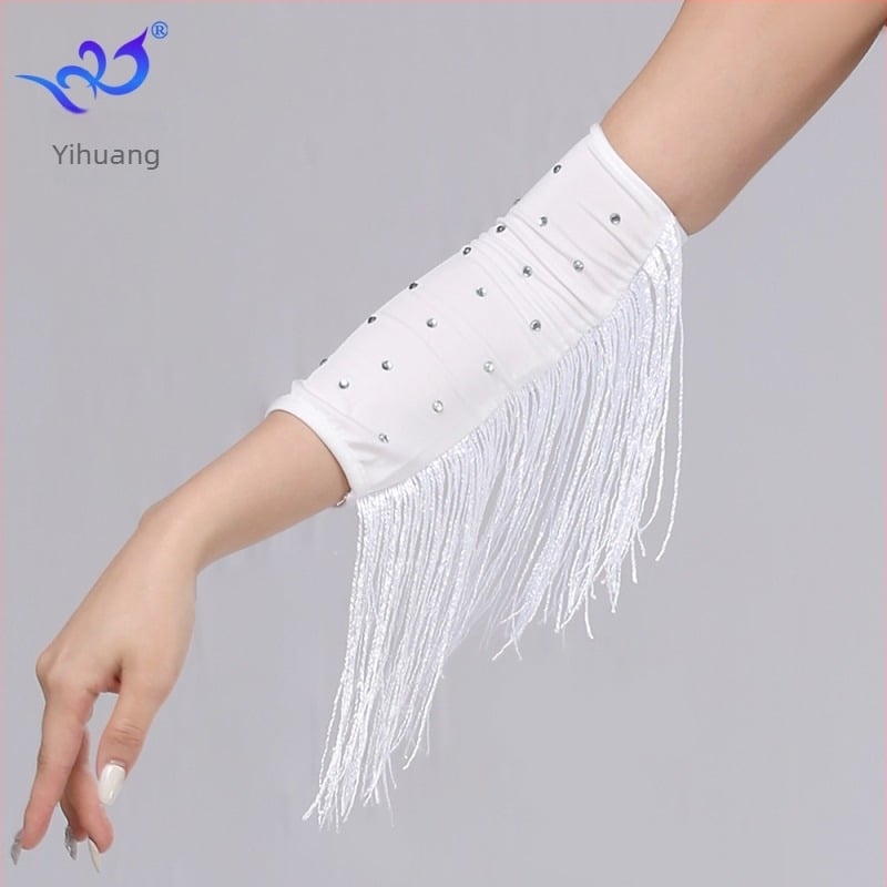 Latin tánc kesztyű rhinestone bojtokkal, női előadásra szánt ruházati kiegészítő, tej-selyem anyag, 95% feletti poliészter és spandex keverék, Yihuang márka, 2025 nyár