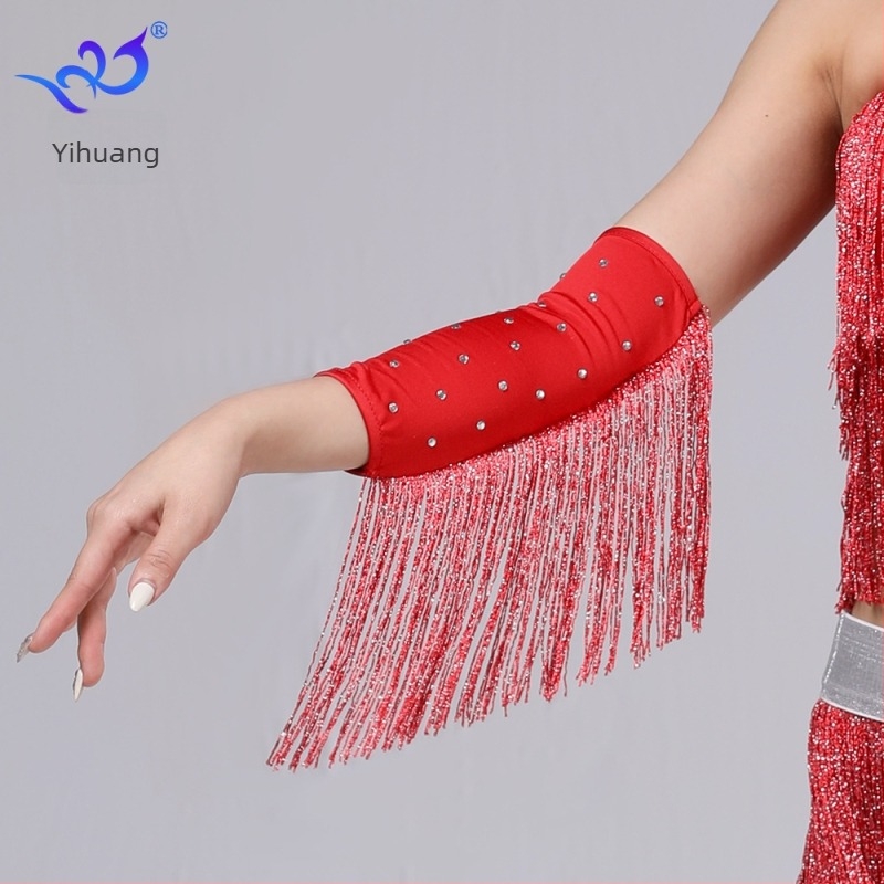 Latin tánc kesztyű rhinestone bojtokkal, női előadásra szánt ruházati kiegészítő, tej-selyem anyag, 95% feletti poliészter és spandex keverék, Yihuang márka, 2025 nyár