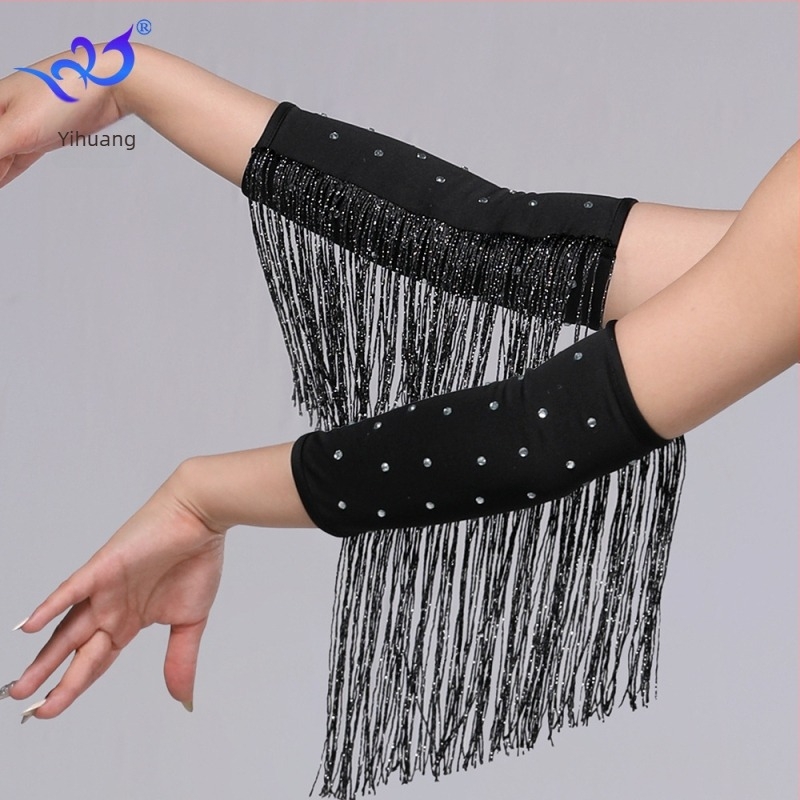 Latin tánc kesztyű rhinestone bojtokkal, női előadásra szánt ruházati kiegészítő, tej-selyem anyag, 95% feletti poliészter és spandex keverék, Yihuang márka, 2025 nyár
