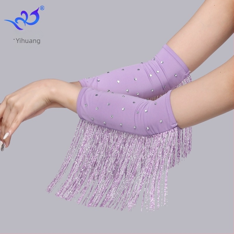 Latin tánc kesztyű rhinestone bojtokkal, női előadásra szánt ruházati kiegészítő, tej-selyem anyag, 95% feletti poliészter és spandex keverék, Yihuang márka, 2025 nyár