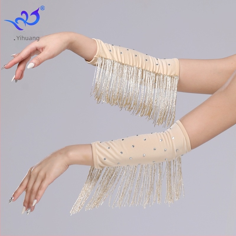 Latin tánc kesztyű rhinestone bojtokkal, női előadásra szánt ruházati kiegészítő, tej-selyem anyag, 95% feletti poliészter és spandex keverék, Yihuang márka, 2025 nyár