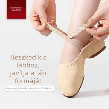 Felnőtt női tánccipő, fűzőmentes kialakítás, puha talp, vászon felsőrész, gumi talp, lélegző.