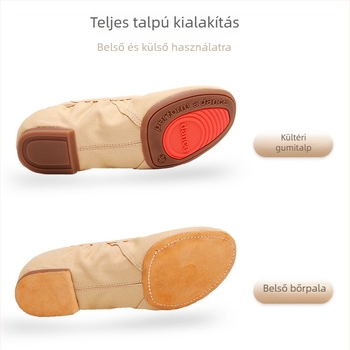 Felnőtt női tánccipő, fűzőmentes kialakítás, puha talp, vászon felsőrész, gumi talp, lélegző.
