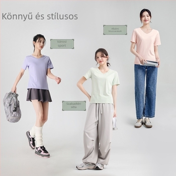 Hűsítő női fitnessz felső – karcsúsított jóga top, rövid ujjú futó felső, vonzó hátsó rész