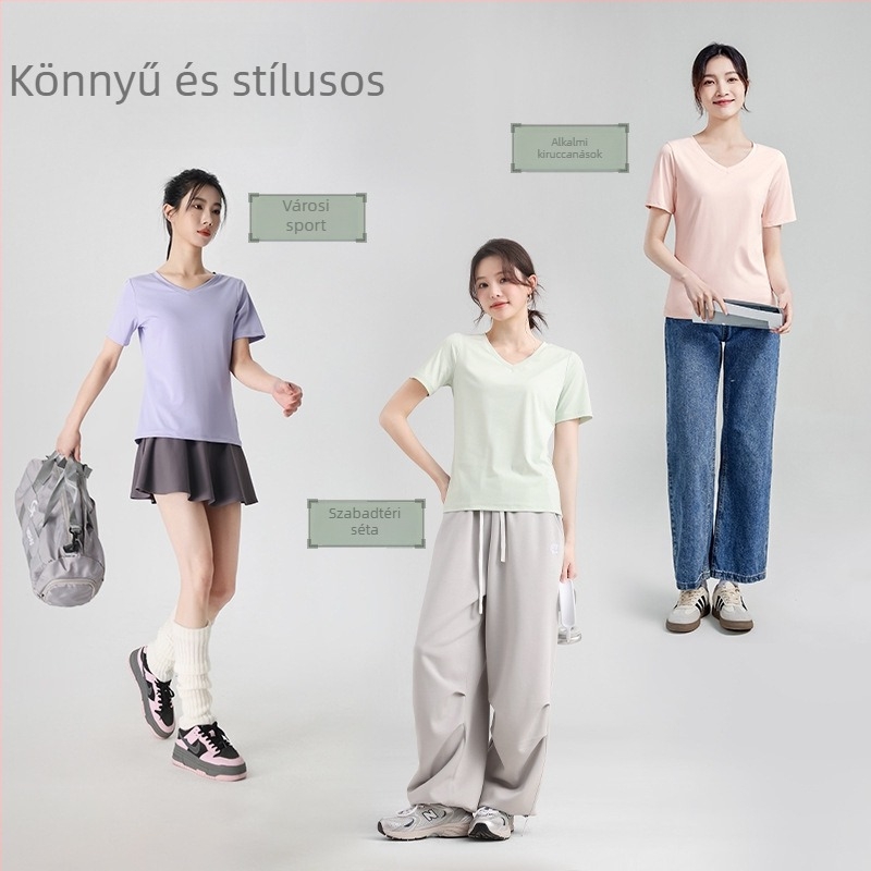 Hűsítő női fitnessz felső – karcsúsított jóga top, rövid ujjú futó felső, vonzó hátsó rész