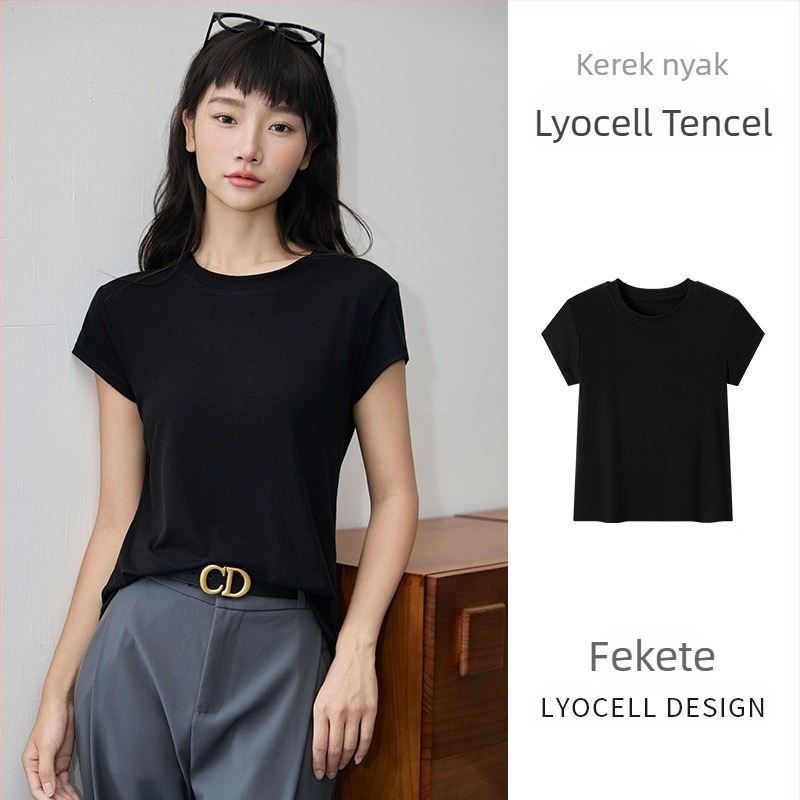 Női Lyocell felső kerek nyakkal, rövid ujjú, könnyű nyári viselet, szûk fazon