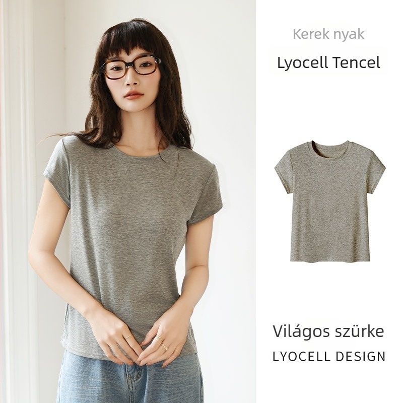 Női Lyocell felső kerek nyakkal, rövid ujjú, könnyű nyári viselet, szûk fazon