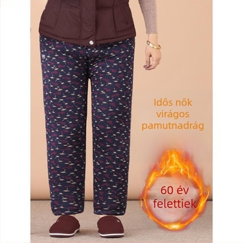 Őszi–téli termikus Chenille pamutnadrág idős nőknek, magas derék, szűk szabás