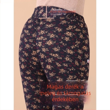 Őszi–téli termikus Chenille pamutnadrág idős nőknek, magas derék, szűk szabás