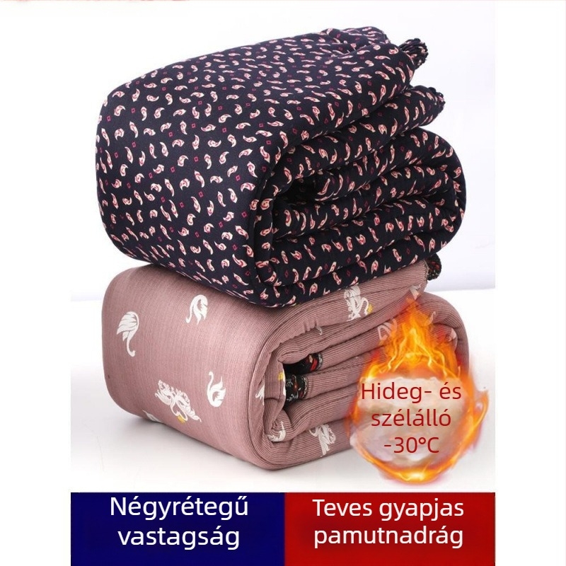 Őszi–téli termikus Chenille pamutnadrág idős nőknek, magas derék, szűk szabás