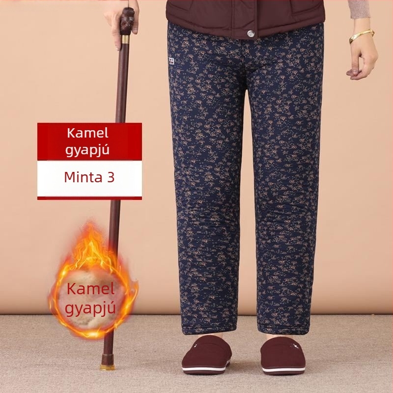Őszi–téli termikus Chenille pamutnadrág idős nőknek, magas derék, szűk szabás