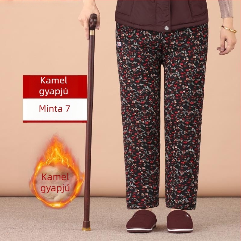 Őszi–téli termikus Chenille pamutnadrág idős nőknek, magas derék, szűk szabás