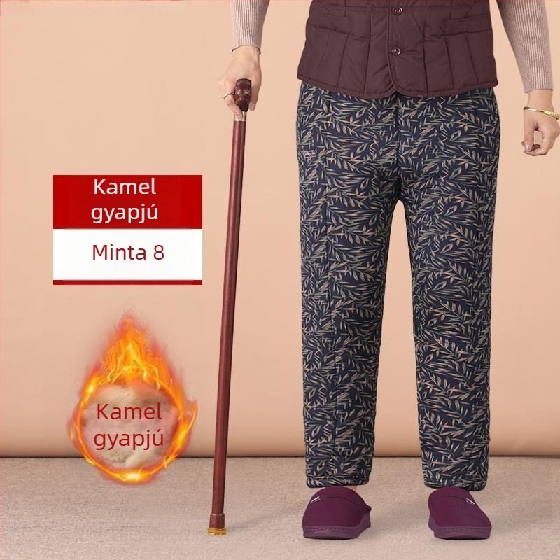 Őszi–téli termikus Chenille pamutnadrág idős nőknek, magas derék, szűk szabás